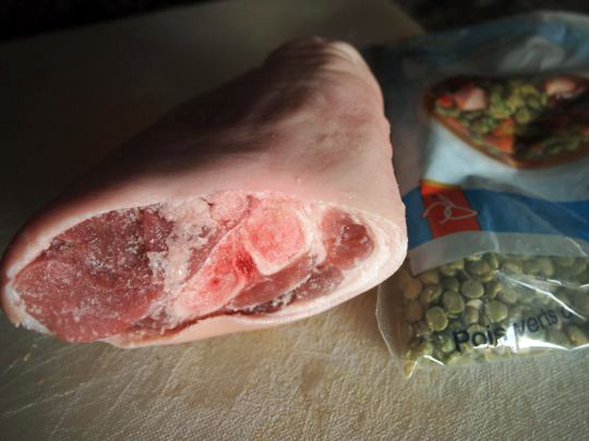 Pork are cheap and a bit grisly to work with, but add incredible flavour to a split pea soup.
